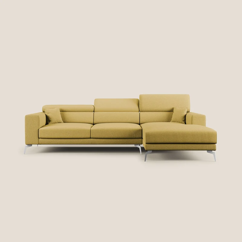 Blade Divano moderno angolare con poggiatesta reclinabili in tessuto impermeabile simil-cotone T13 giallo
