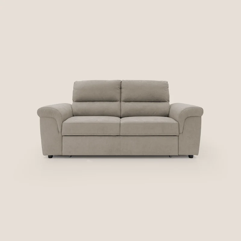 Minerva divano con pouf estraibile poggiapiedi in tessuto morbido impermeabile T02 beige