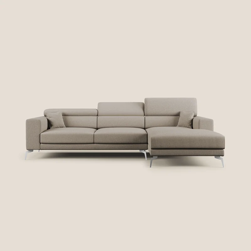 Blade Divano moderno angolare con poggiatesta reclinabili in tessuto impermeabile simil-cotone T13 beige