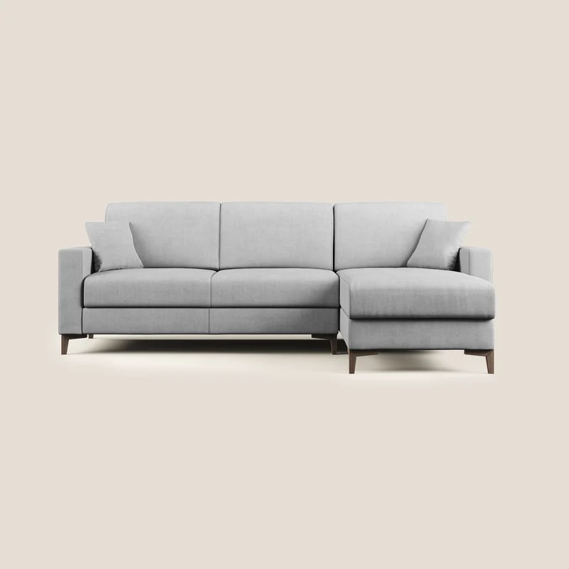 Kafka divano letto angolare in morbido tessuto impermeabile T02 grigio chiaro