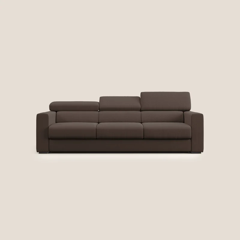 Dylan divano a 3 sedute con pouf estraibile poggiapiedi in tessuto simil cotone impermeabile T13 marrone