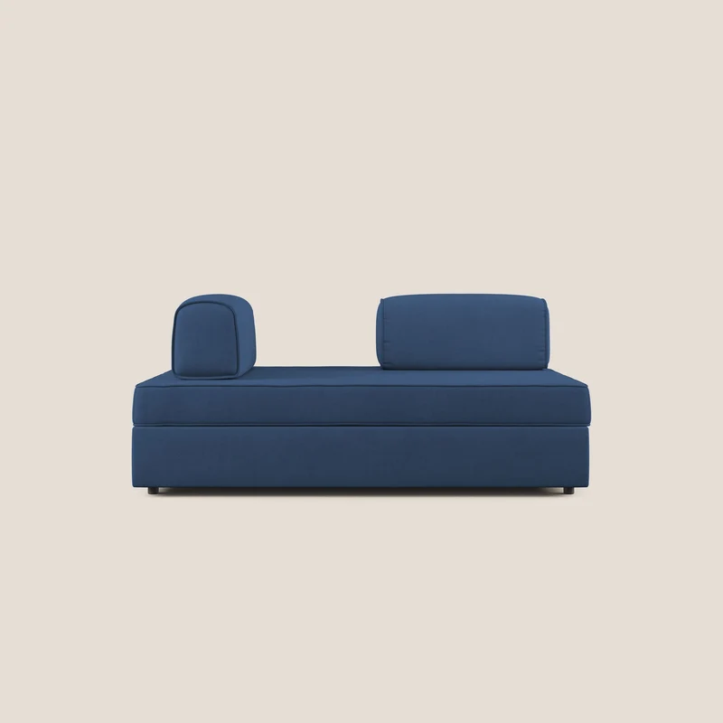 Liberty divano con pouf estraibile e schienali movibili in tessuto morbido impermeabile T02 blu