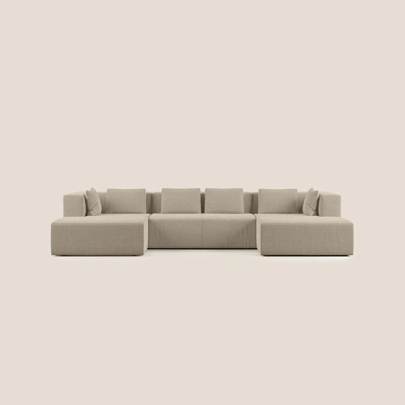 Nettuno divano panoramico in morbido tessuto bouclè T07 beige