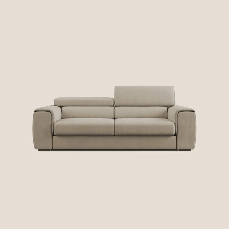 Zeno Divano con pouf estraibile poggiapiedi in tessuto morbido impermeabile T02 beige