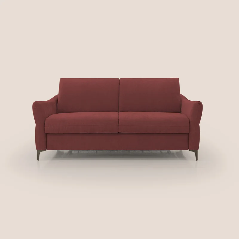 Dalia divano letto con materasso H18 cm e piedi alti in raffinato tessuto smacchiabile T17 rosso
