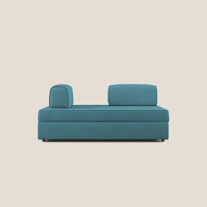 Liberty divano con pouf estraibile e schienali movibili in tessuto morbido impermeabile T02 azzurro