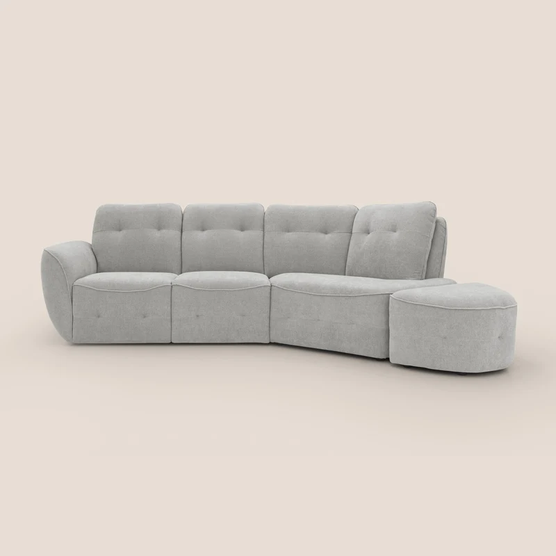 Cerbero divano angolare con pouf mobile in morbido bouclé impermeabile T07 grigio
