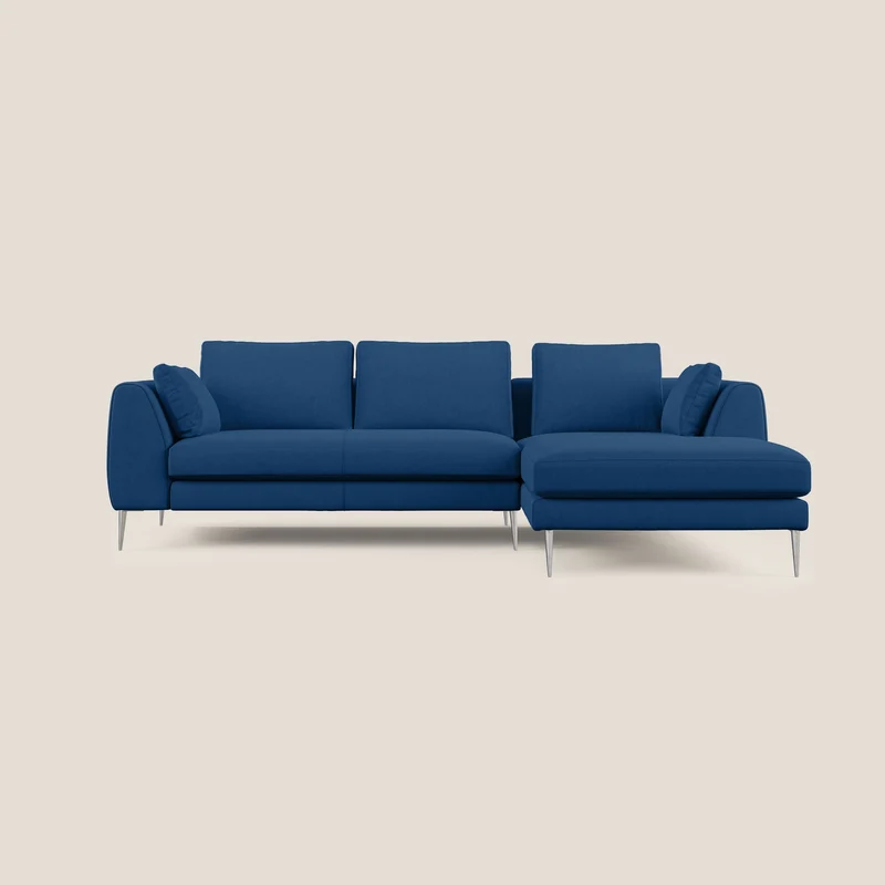 Plano divano moderno angolare con penisola in microfibra smacchiabile T11 blu