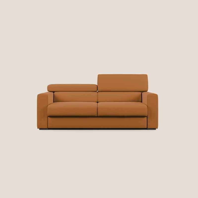Dylan divano allungabile con pouf estraibile poggiapiedi in tessuto fiammato simil cotone impermeabile T19 arancio