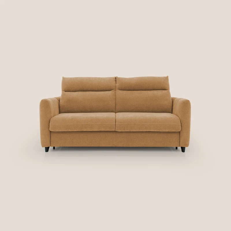 Peonia divano letto scandinavo con materasso H18 cm e morbido e alto schienale in tessuto Bouclé impermeabile T07 arancio