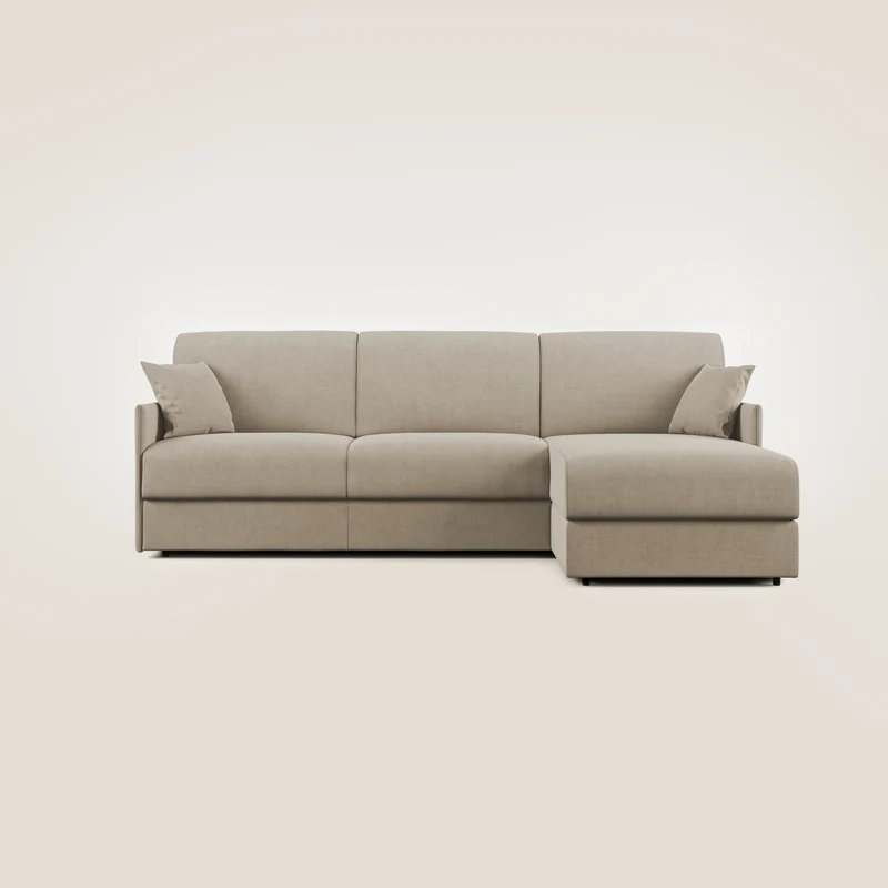 Evans Divano letto angolare con penisola in morbido tessuto impermeabile T02 beige