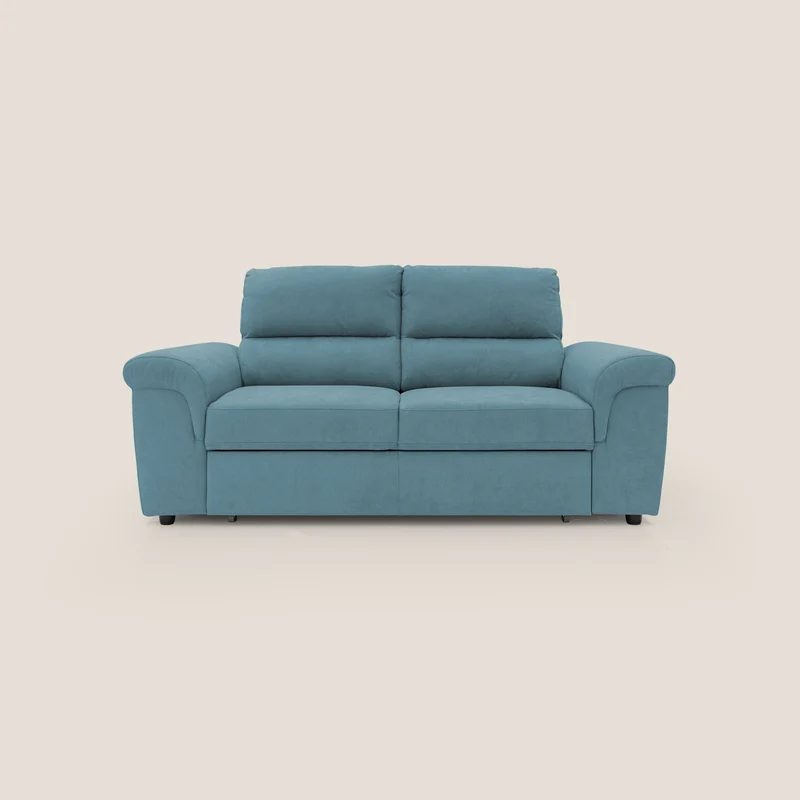 Minerva divano con pouf estraibile poggiapiedi in tessuto morbido impermeabile T02 azzurro