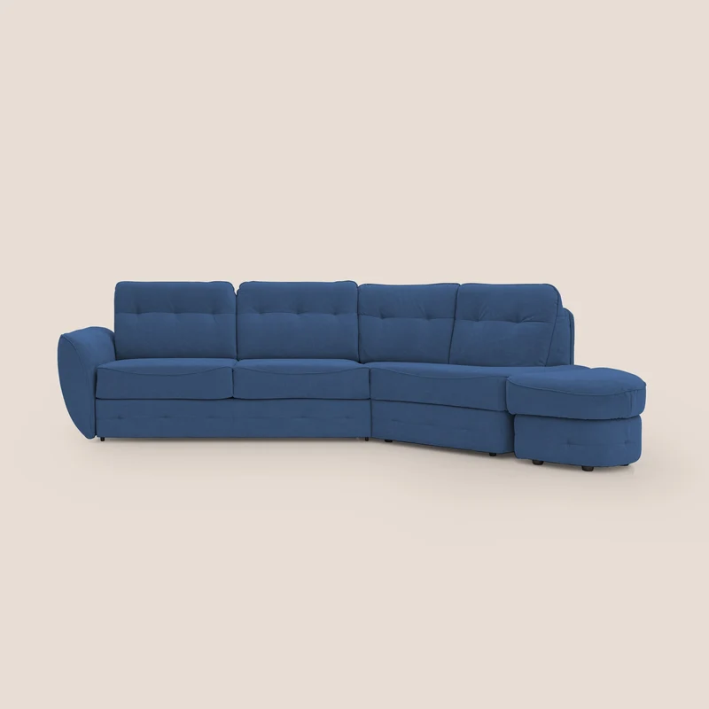 Zeus divano letto angolare con materasso H18 cm pouf mobile in tessuto impermeabile T02 blu