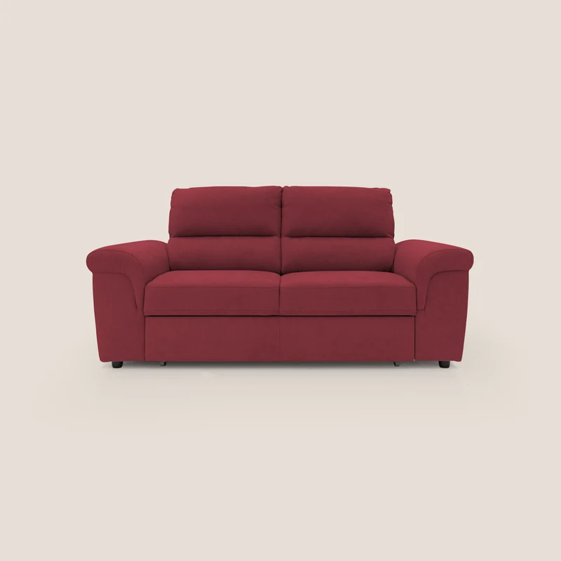 Minerva divano con pouf estraibile poggiapiedi in tessuto morbido impermeabile T02 rosso