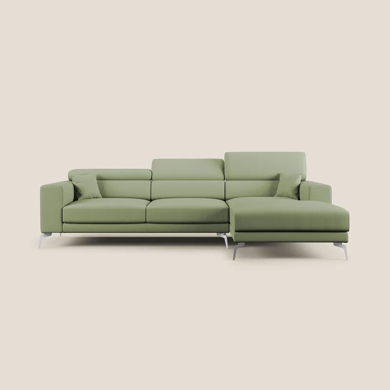 Blade Divano moderno angolare con poggiatesta reclinabili in Ecopelle T04 verde