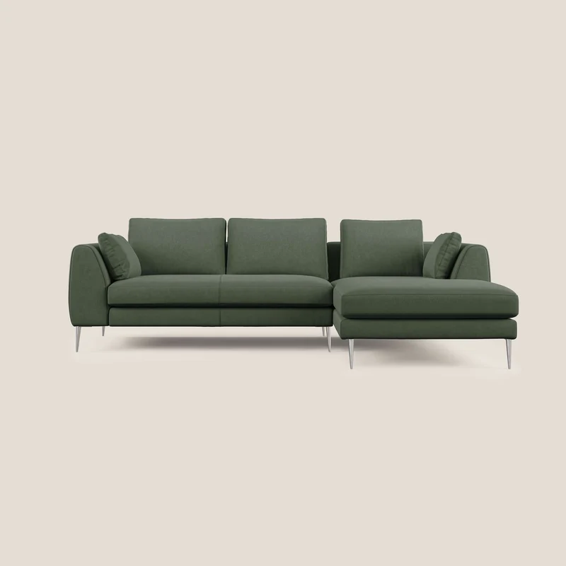 Plano divano moderno angolare con penisola in microfibra smacchiabile T11 verde