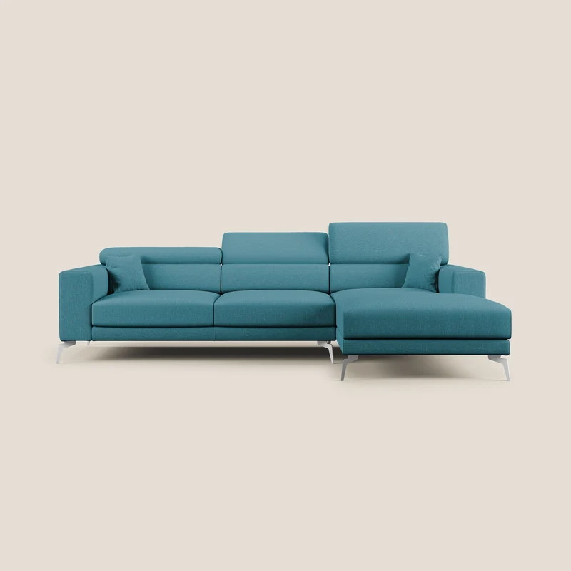 Blade Divano moderno angolare con poggiatesta reclinabili in tessuto impermeabile simil-cotone T13 azzurro