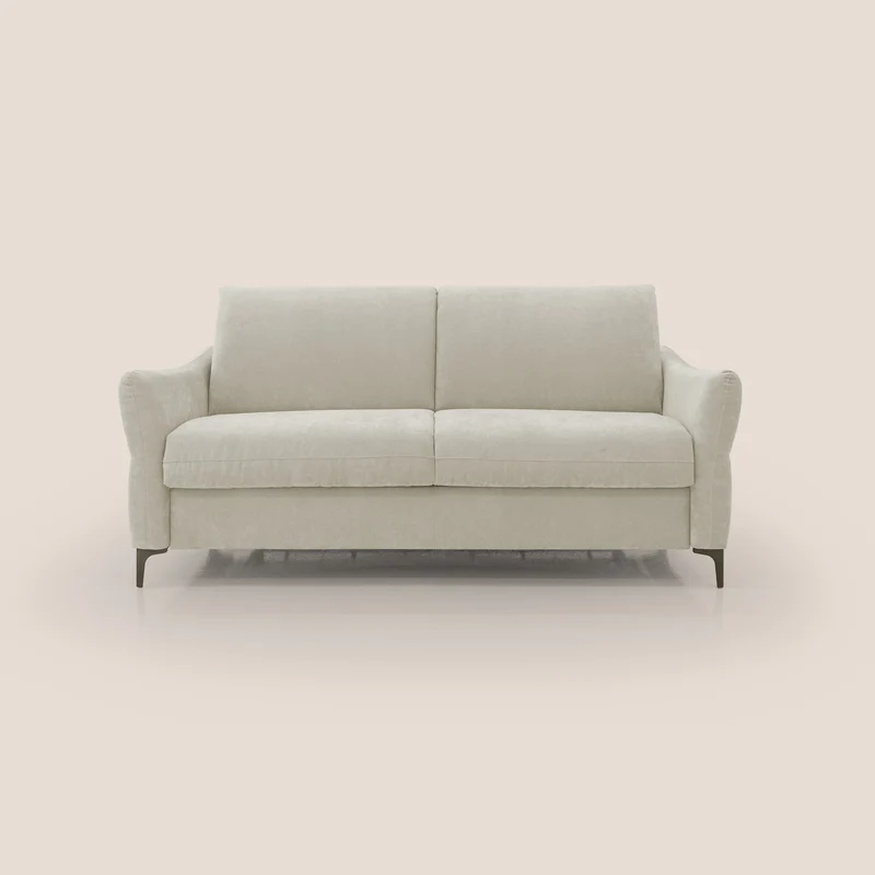 Dalia divano letto con materasso H18 cm e piedi alti in raffinato tessuto smacchiabile T17 panna