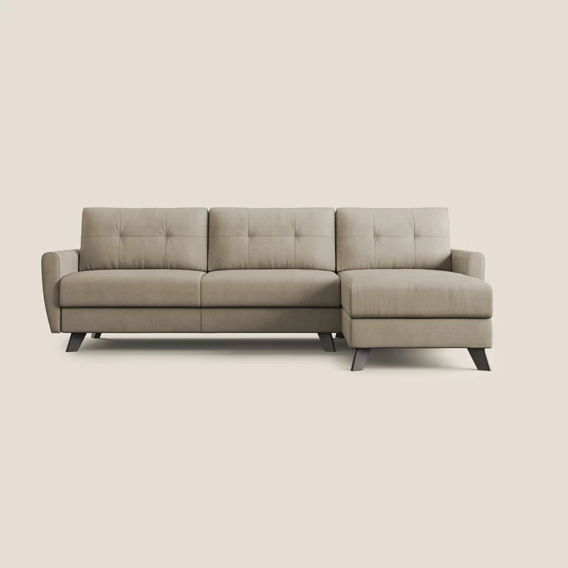 Callisto Divano letto angolare con penisola in tessuto morbido impermeabile T02 beige