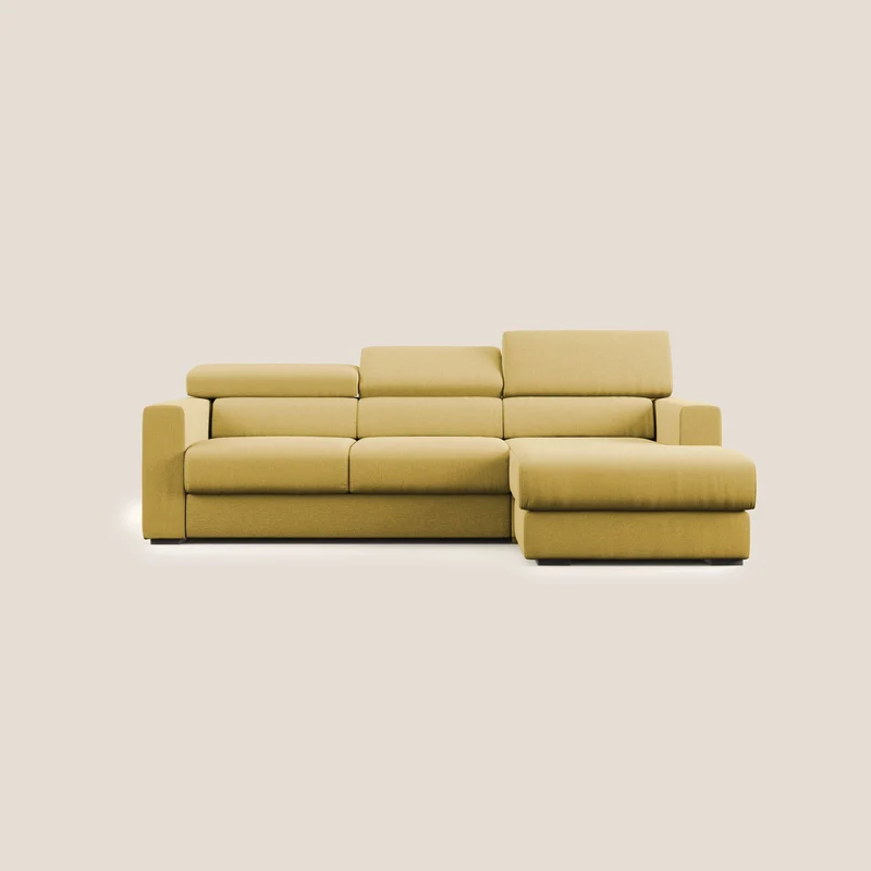 Dylan divano angolare con pouf estraibile poggiapiedi in tessuto simil cotone impermeabile T13 giallo
