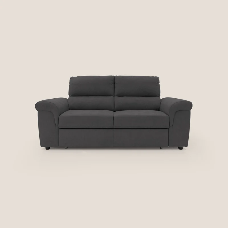 Minerva divano con pouf estraibile poggiapiedi in tessuto morbido impermeabile T02 nero