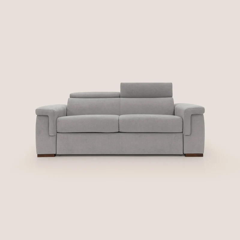 Giunone divano letto con materasso alto 18 cm e poggiatesta reclinabili in tessuto impermeabile T02 grigio chiaro