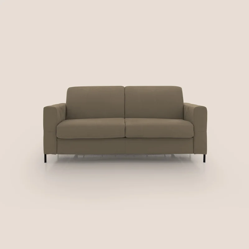 Ortensia divano letto materasso H18 cm con piedi alti in elegante microfibra smacchiabile T11 marrone