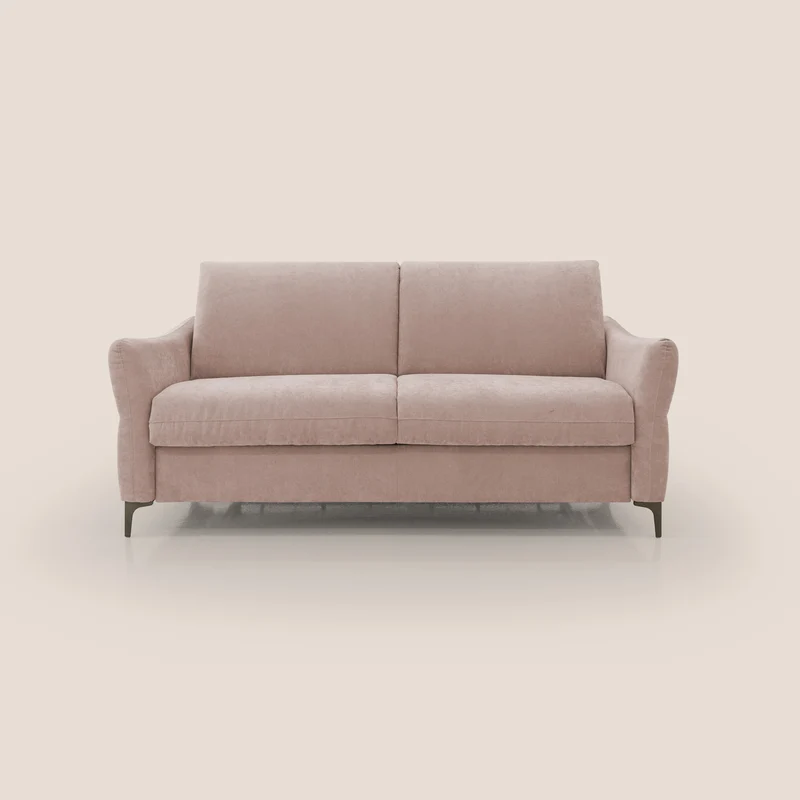 Dalia divano letto con materasso H18 cm e piedi alti in raffinato tessuto smacchiabile T17 rosa