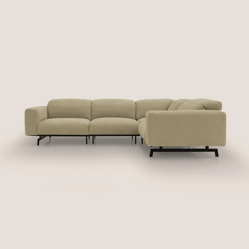 Sakura divano in piuma d'oca angolare REVERSIBILE in morbido tessuto fiammato impermeabile T14 beige