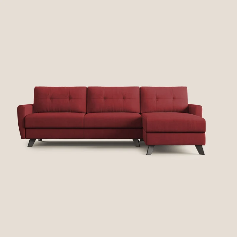 Callisto Divano letto angolare con penisola in tessuto morbido impermeabile T02 rosso