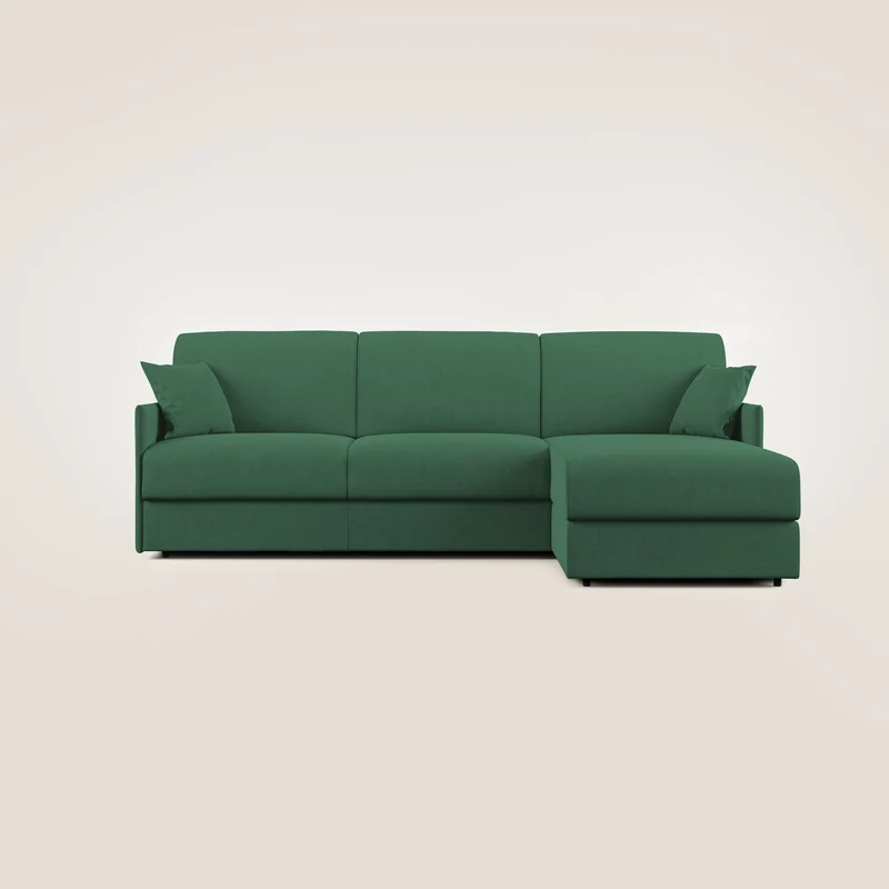 Evans Divano letto angolare con penisola in morbido tessuto impermeabile T02 verde