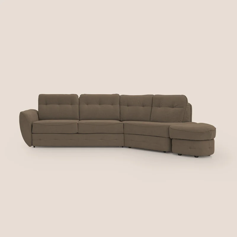 Zeus divano letto angolare con materasso H18 cm pouf mobile in tessuto impermeabile T02 marrone