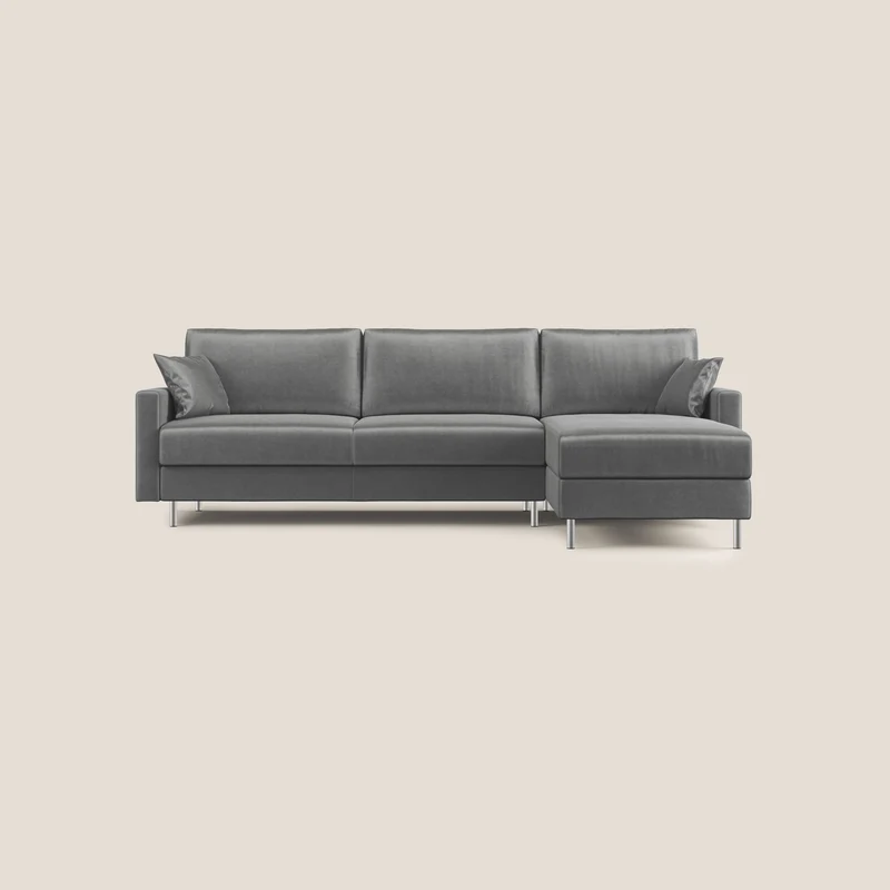 Andromeda divano letto angolare in velluto morbido impermeabile T01 grigio