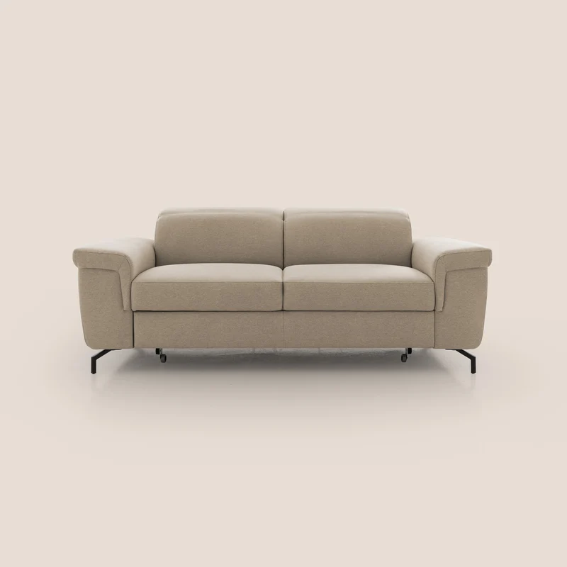 Aisha Divano con poggiapiedi estraibile piedini alti e poggiatesta reclinabili in tessuto Smacchiabile T05 beige
