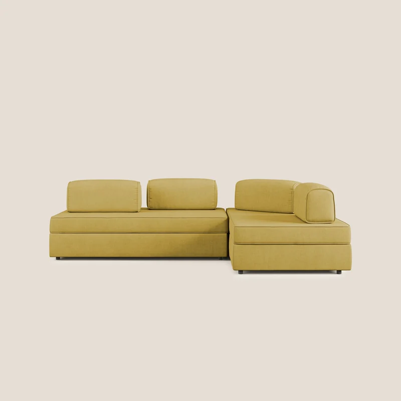 Liberty divano angolare con pouf estraibile e schienali movibili in tessuto morbido impermeabile T02 giallo