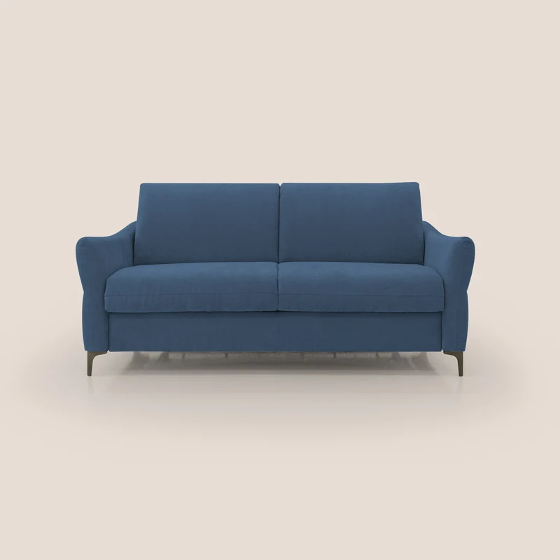 Dalia divano letto con materasso H18 cm e piedi alti in raffinato tessuto smacchiabile T17 blu