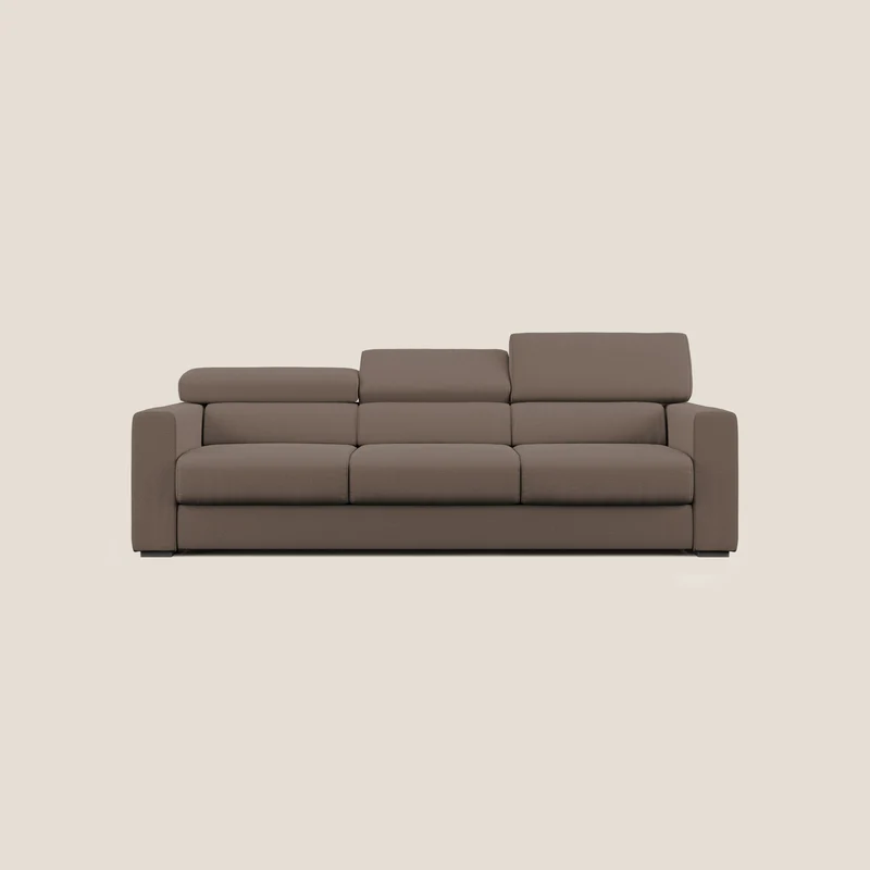 Dylan divano a 3 sedute con pouf estraibile poggiapiedi in tessuto fiammato simil cotone impermeabile T19 marrone