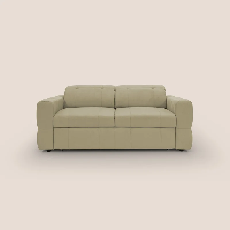 Kronos Divano con pouf estraibile poggiapiedi e poggiatesta reclinabili in morbida microfibra impermeabile T11 beige