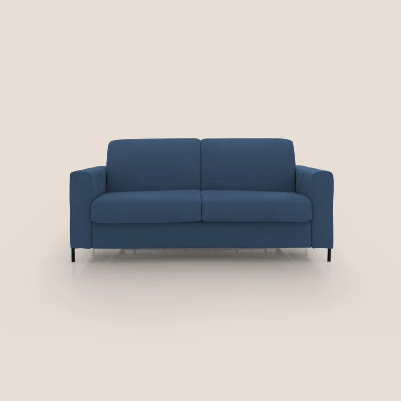 Ortensia divano letto materasso H18 cm con piedi alti in elegante microfibra smacchiabile T11 blu