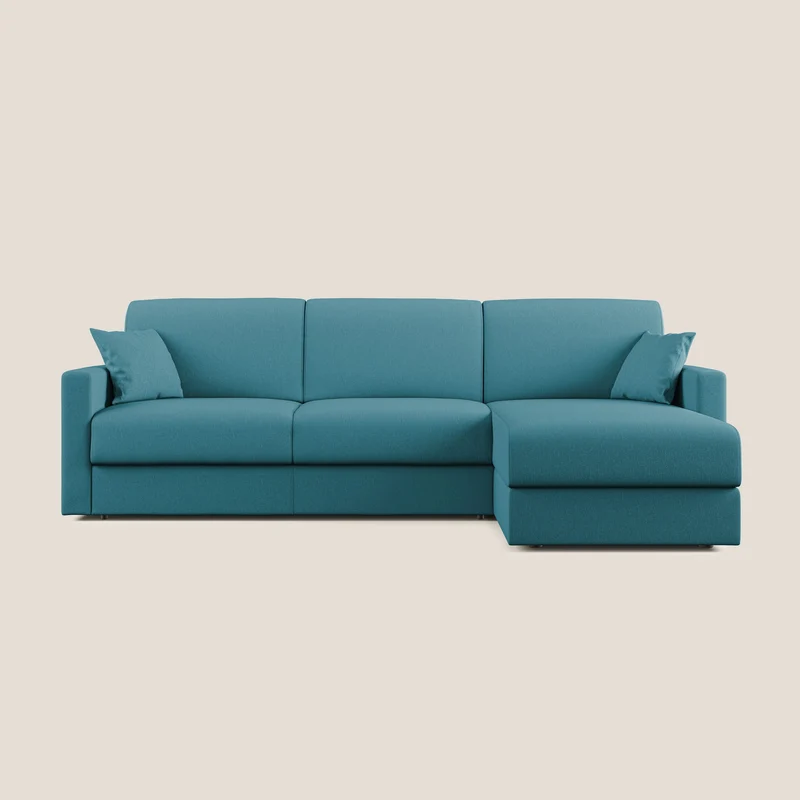 Chris Divano letto angolare 5 posti in tessuto impermeabile T13 azzurro