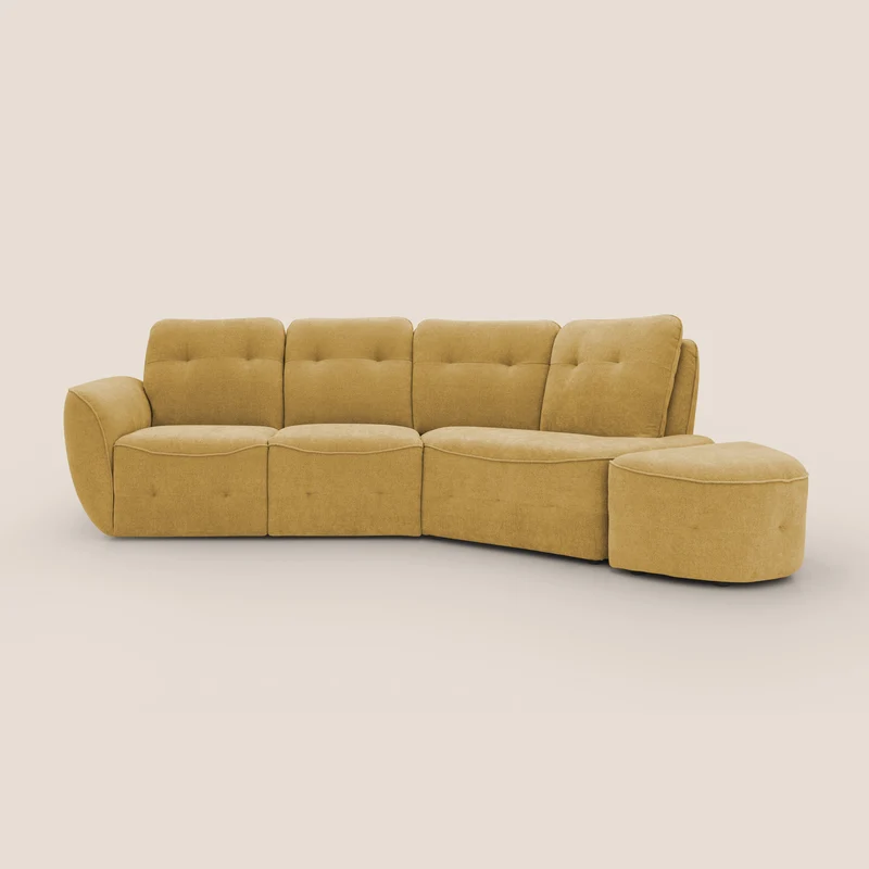 Cerbero divano angolare con pouf mobile in morbido bouclé impermeabile T07 giallo