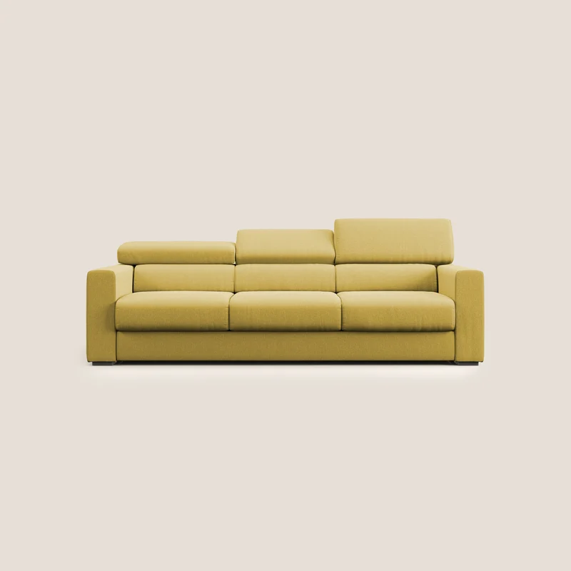 Dylan divano a 3 sedute con pouf estraibile poggiapiedi in tessuto simil cotone impermeabile T13 giallo