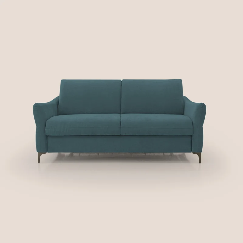 Dalia divano letto con materasso H18 cm e piedi alti in raffinato tessuto smacchiabile T17 petrolio