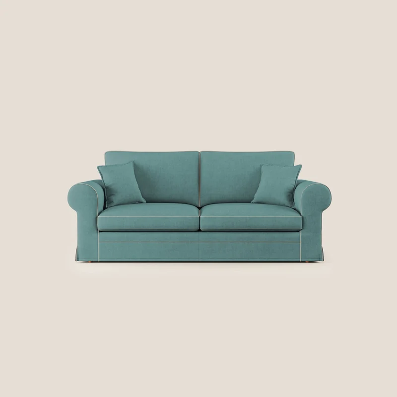 Lady divano classico bicolore in piuma d'oca realizzato con tessuto impermeabile T02 petrolio - panna