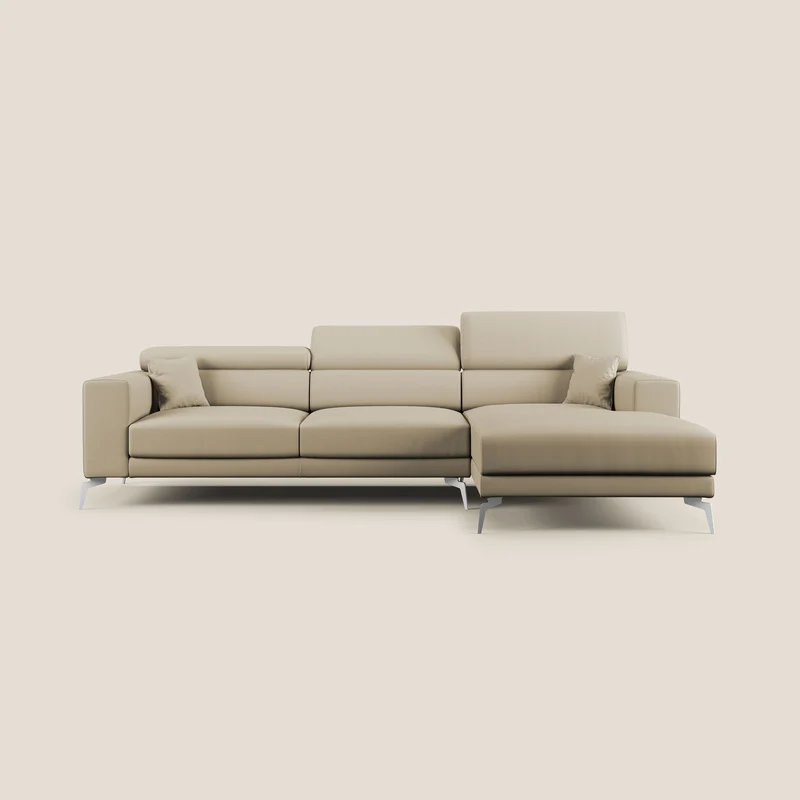 Blade Divano moderno angolare con poggiatesta reclinabili in Ecopelle T04 beige