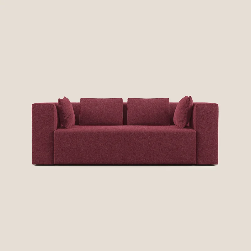 Nettuno divano moderno componibile in morbido tessuto bouclè T07 rosso
