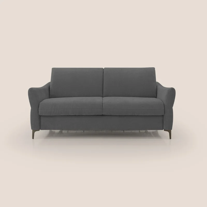 Dalia divano letto con materasso H18 cm e piedi alti in raffinato tessuto smacchiabile T17 antracite