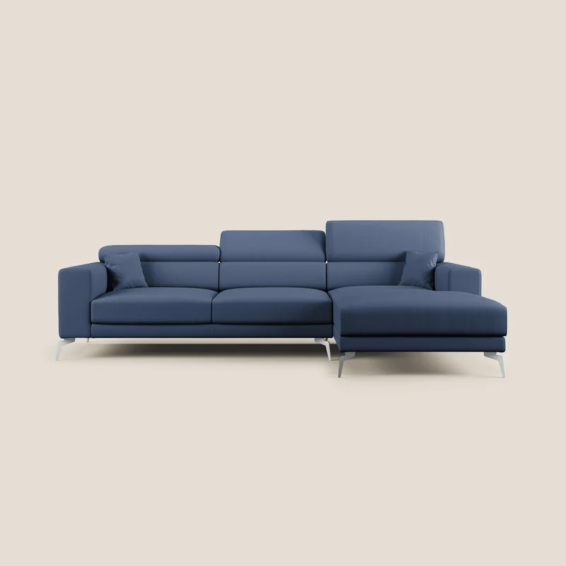 Blade Divano moderno angolare con poggiatesta reclinabili in Ecopelle T04 blu