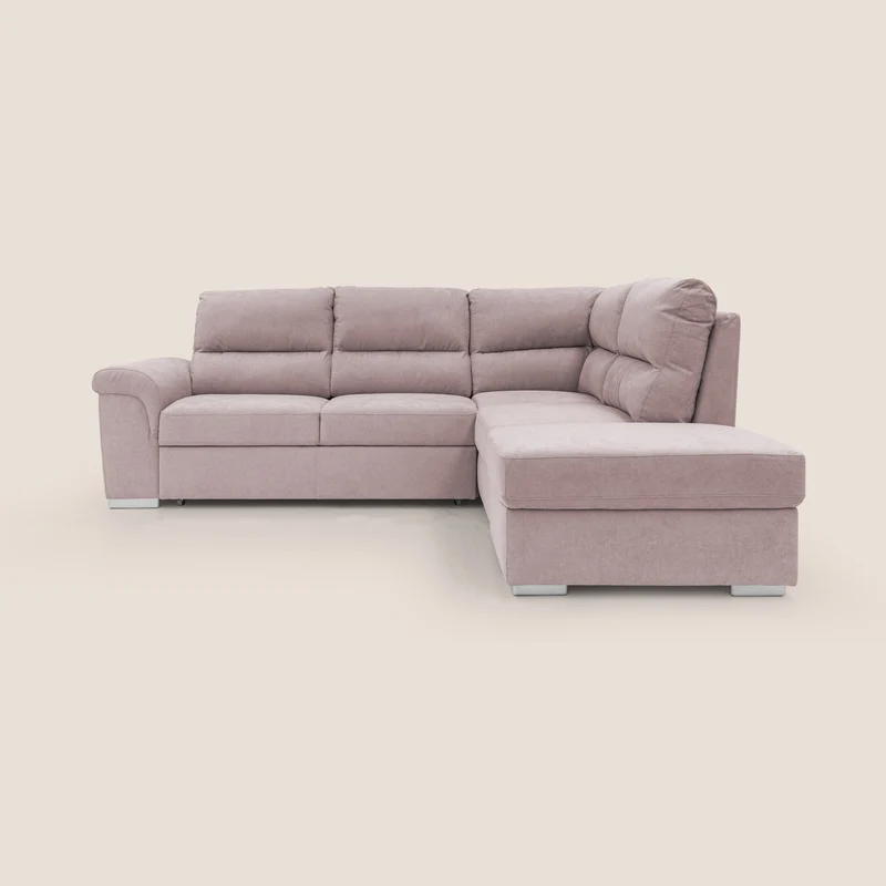 Minerva divano angolare con estraibile a cassettone e pouf contenitore in tessuto morbido impermeabile T02 rosa