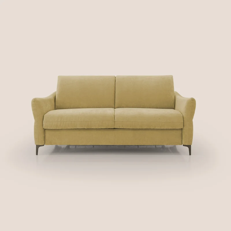 Dalia divano letto con materasso H18 cm e piedi alti in raffinato tessuto smacchiabile T17 giallo